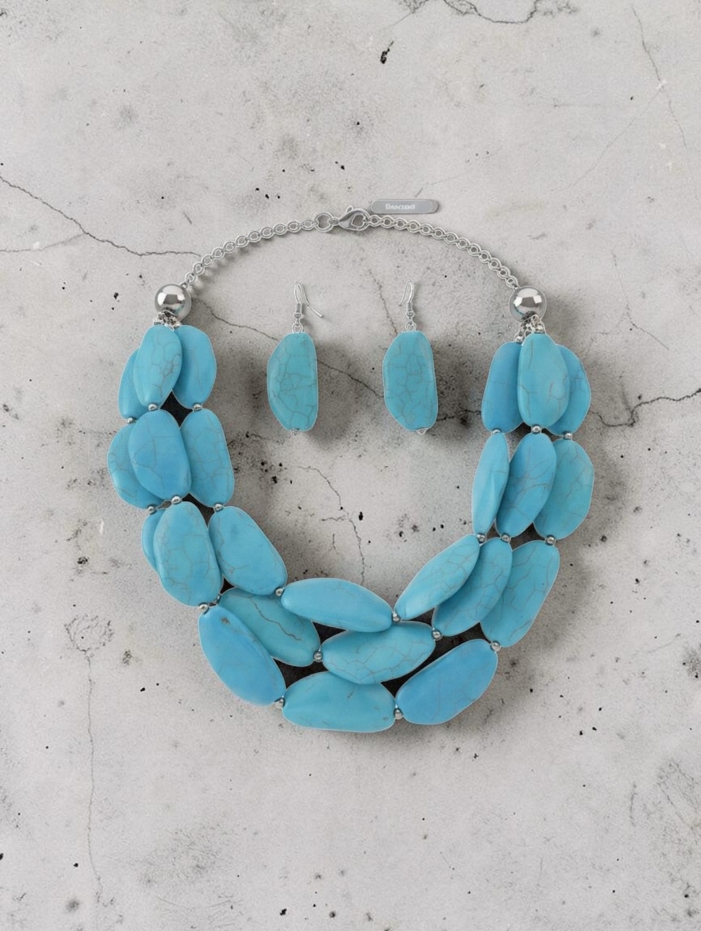 NWT SASSIFIED BOUTIQUE Turquoise Stone Multi-Strand Necklace & Earrings Set